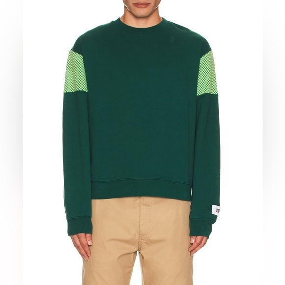 NWT Krost Chevron Combo Crewneck in Botanical Garden Green Sz S - Picture 2 of 13